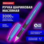Ручка шариковая масляная BRAUBERG "DISTANT 3000", увеличенная длина письма, 1шт, СИНЯЯ, линия письма 0,5 мм, 144151