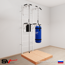 Шведская стенка Sv Sport усиленная 6706 (Турник стандарт/Брусья/Канат/Цепь/Мешок 22кг/Мат 1м)