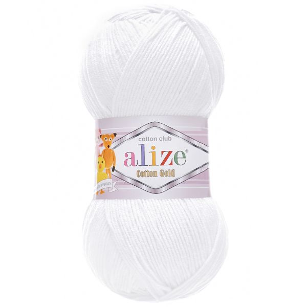 Пряжа Alize (Ализе) Cotton Gold / уп.5 мот. по 100 г, 330м, 055 белый A