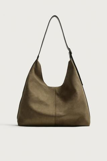 ZARA ОДНОТОННАЯ СУМКА-ШОПЕР, ЗЕЛЕНЫЙ ХАКИ