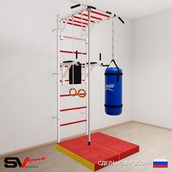 Шведская стенка Sv Sport 5446 (Турник рукоход/Брусья/Канат/Кольца/Цепь/Мешок 22кг/Мат 1м)