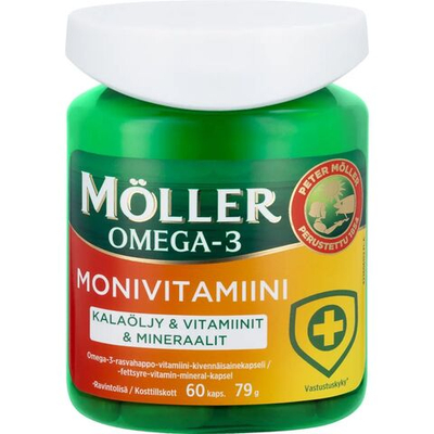 Moller Omega-3 Мультивитамины (Омега-3, витамины, минералы), 60 капсул, 79 г (из Финляндии)