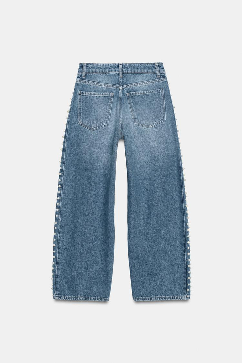 ZARA ДЖИНСЫ Z1975 BARREL С ВЫСОКОЙ ПОСАДКОЙ И ЖЕМЧУГОМ, ВЫЦВЕТШИЙ СИНИЙ