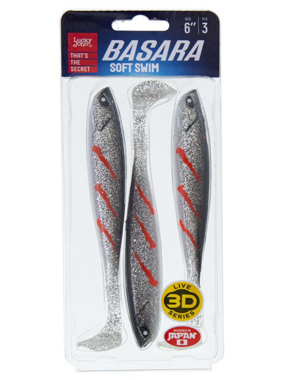 Виброхвост LUCKY JOHN Basara Soft Swim 3D, 6.0in (152 мм), цвет 356, 3 шт., арт. 140405-356