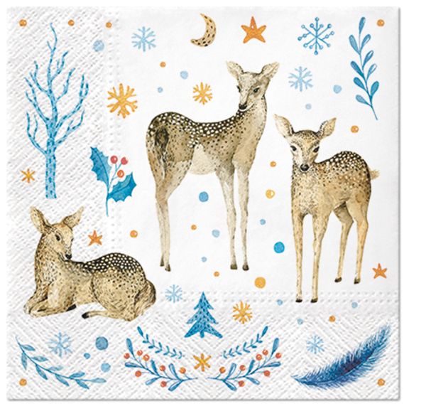 Салфетки для декупажа 3-слойные PAW Decor Collection, коллекция Lunch Семья оленей, 18.5 г/м², 33х33 см, 20 шт