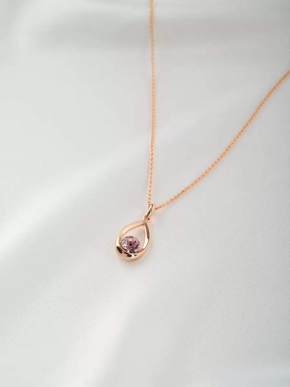 Кулон-капля Белла с розовым кристаллом Swarovski