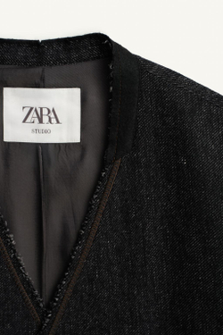 ZARA БЛЕЙЗЕР СВОБОДНОГО КРОЯ БЕЗ ВОРОТНИКА, ЧЕРНЫЙ