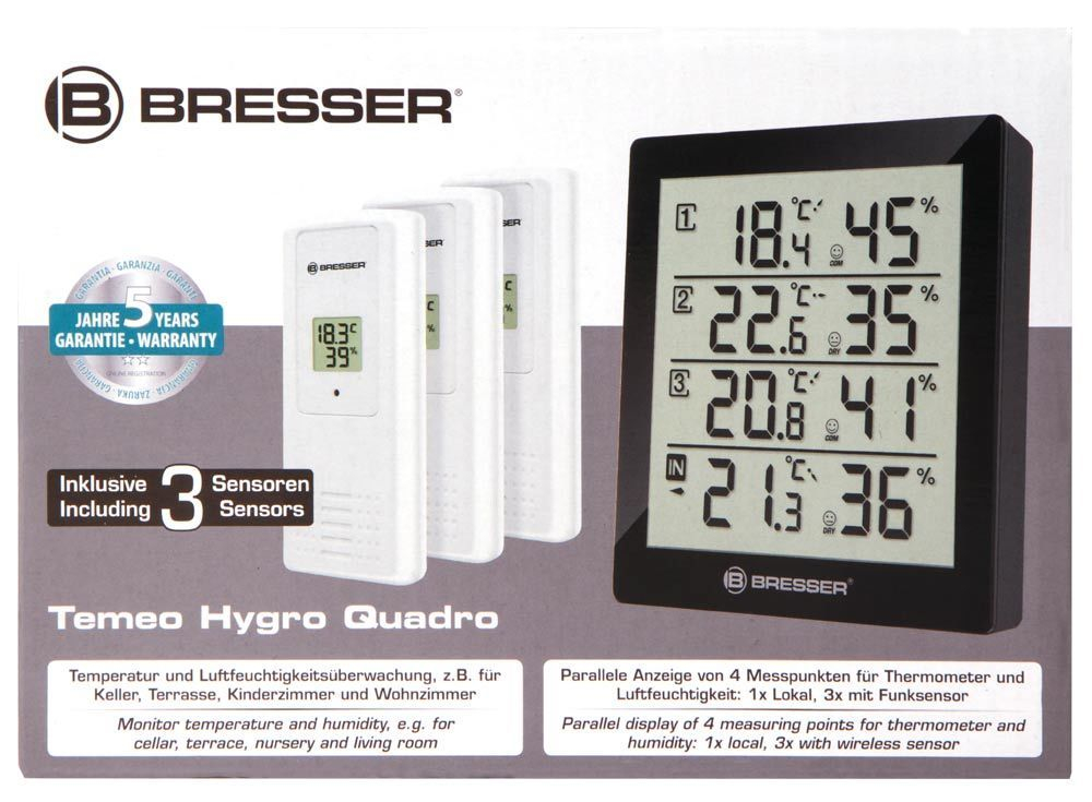 Термогигрометр Bresser Temeo Hygro Quadro, черная