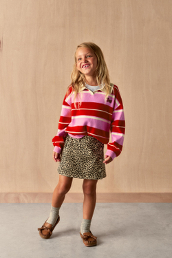 ZARA ТРИКОТАЖНОЕ ПОЛО В ПОЛОСКУ С ВЫШИВКОЙ, РОЗОВЫЙ