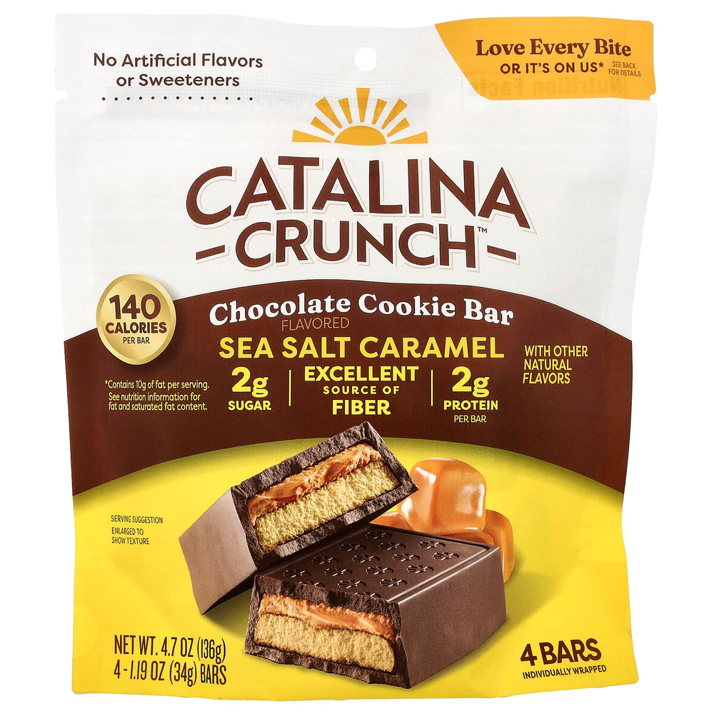 Catalina Crunch, Шоколадное печенье, морская соль и карамель, 4 батончика, 34 г (1,19 унции)