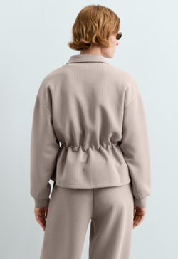 Oysho Короткая куртка из ткани с модалом в тонкую полоску, коричневый меланж