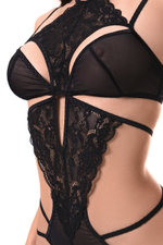Эротическое боди Erolanta Lingerie Collection с кружевным жабо черное 42-44