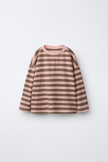 ZARA ФУТБОЛКА В ПОЛОСКУ, ЦВЕТ РОЗОВОГО ДЕРЕВА