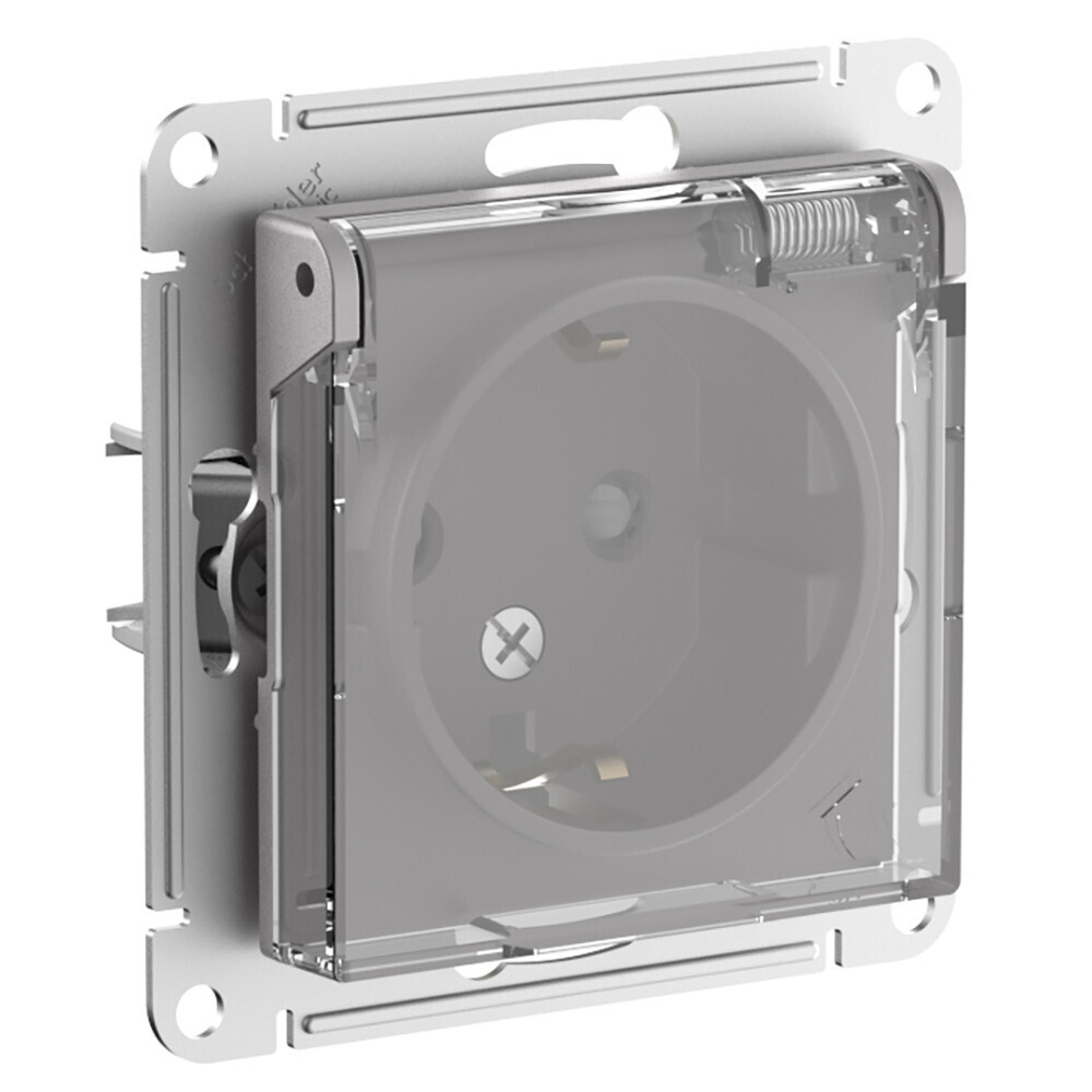 Systeme Electric AtlasDesign Aqua Алюминий Розетка с/з со шторками с прозрач. крышк, 16А,IP44, мех