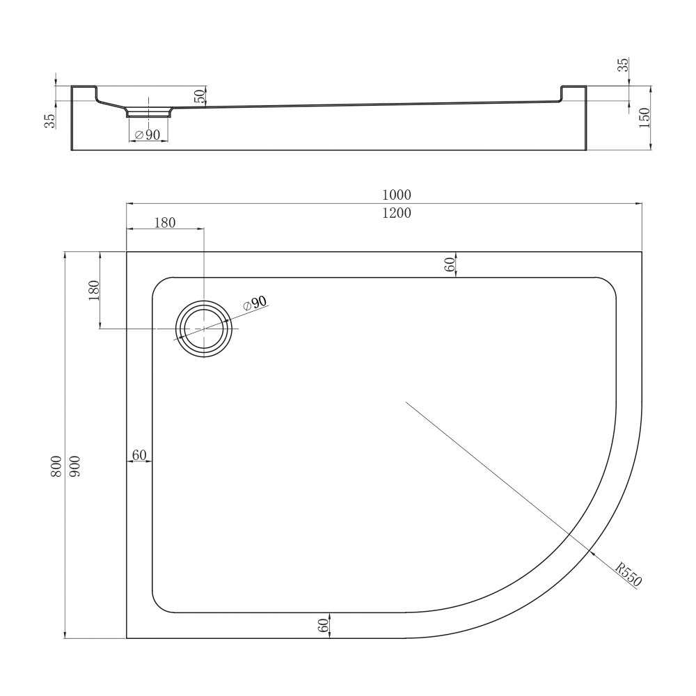 Душ. поддон Veconi TZ55L Арт. TZ55L-12080-C5 Акриловый (1200x800x150, белый, асимметричный, левый