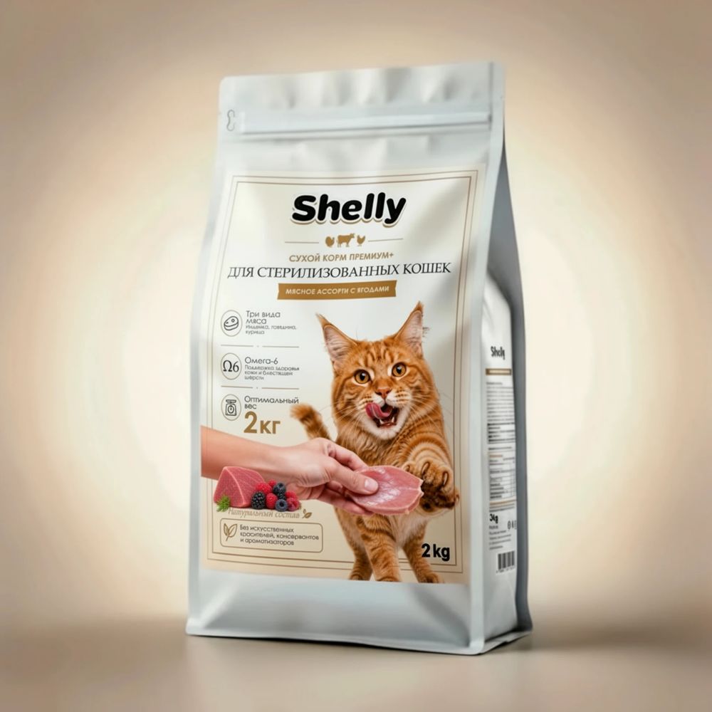 Сухой корм Shelly для стерилизованных кошек мясное ассорти с ягодами