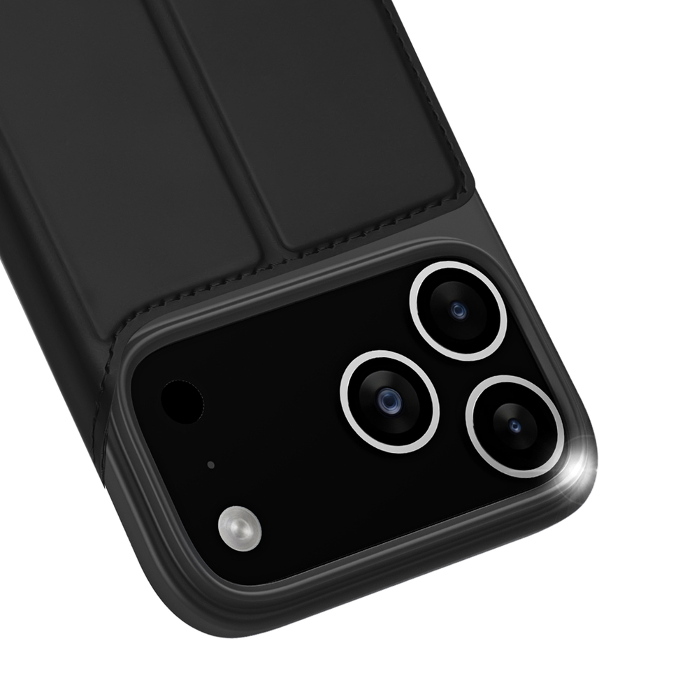 Чехол книжка из черной кожи для смартфона iPhone 17 Pro Max, серия Skin Pro Series от Dux Ducis