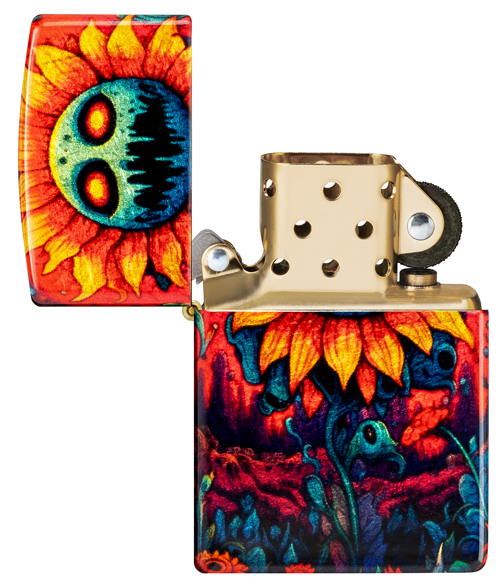 Зажигалка ZIPPO Spooky Sunflower с покрытием 540 Tumbled Brass, латунь/сталь, разноцветная, 38x13x57