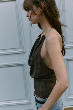 ZARA ТОП С МЕТАЛЛИЧЕСКИМ ЧОКЕРОМ, КОРИЧНЕВЫЙ