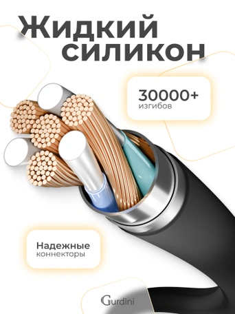 Кабель Type-C to Type-C Gurdini Silicone Data Cable 20V/3A 60W 1m (LED) черный