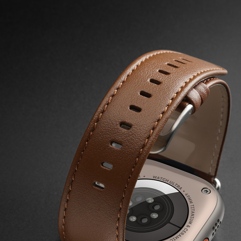 Ремешок из кожи коричневого цвета от Dux Ducis для смарт часов Apple Watch 42, 44, 45, 46, 49мм, серия YS Series