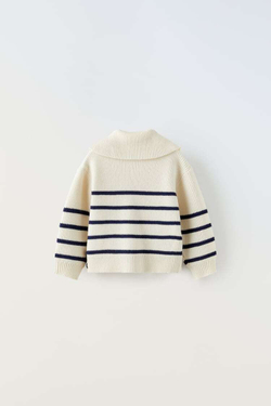 ZARA СВИТЕР В МОРСКОМ СТИЛЕ, ЭКРЮ/ТЕМНО-СИНИЙ
