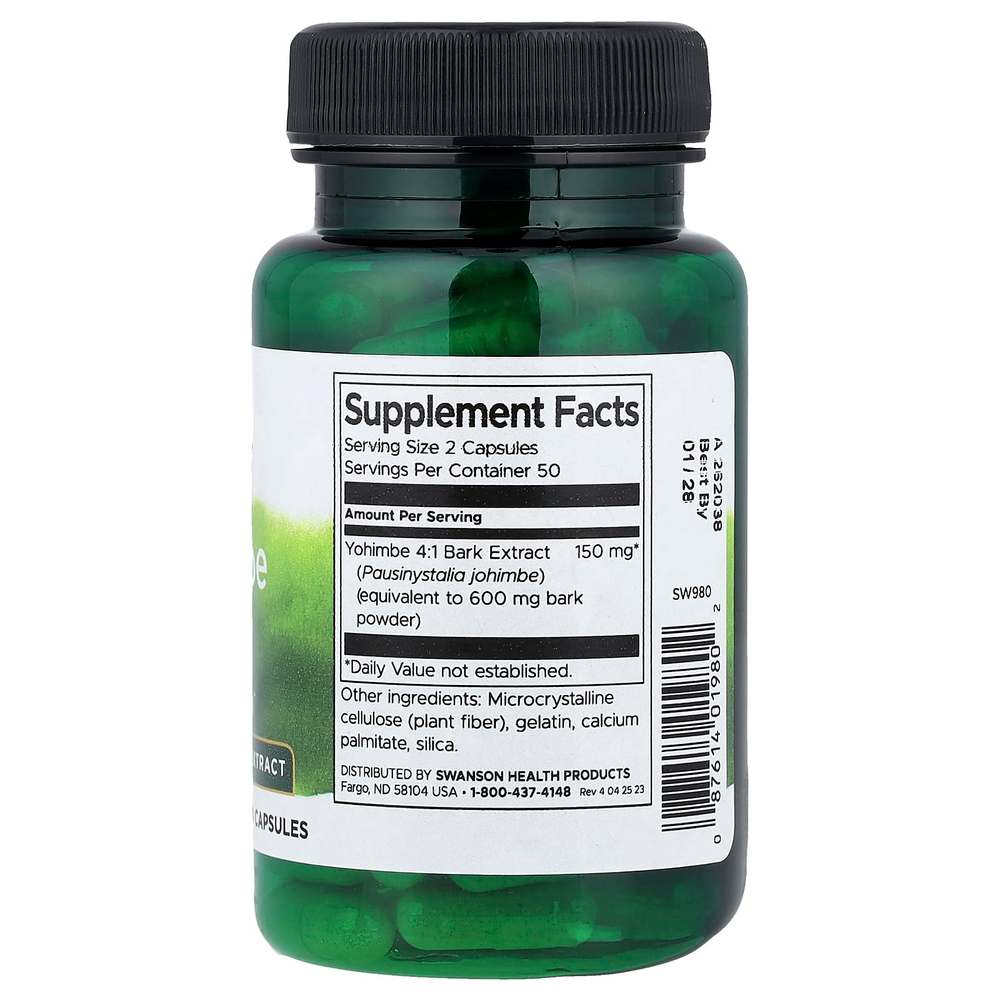 Swanson Vitamins, Кора йохимбе, 75 мг, 100 капсул