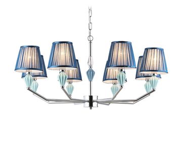 Подвесная люстра с абажуром и декором из керамики 8*Е14 LH75063/8 CH/DB хром/тёмно-синий High Light Ceramo Classic Ambrella