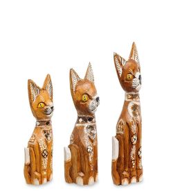 99-136 Фигурка «Кошка» н-р из трех 30,25,20 см (албезия, о.Бали)