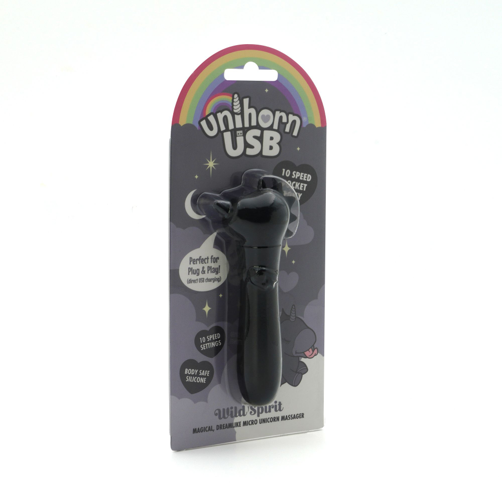 Черная вибропуля Unihorn USB Wild Spirit со стимуляцией язычком (Цвет: черный)