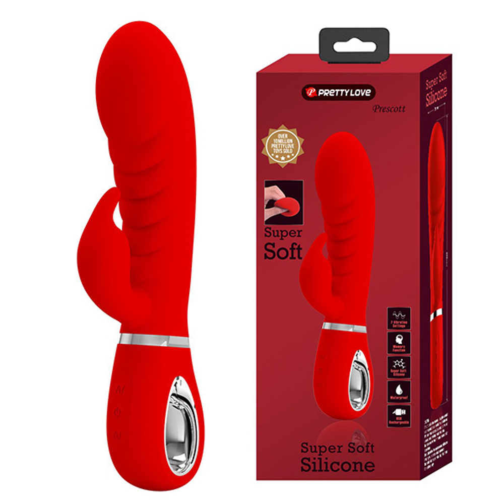 Красный вибратор-кролик с ребрышками 20см Pretty Love Prescott BI-014635-2