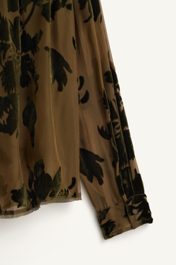 ZARA ПОЛУПРОЗРАЧНЫЙ ТОП С ЦВЕТОЧНЫМ ПРИНТОМ - LIMITED EDITION, ТЕМНО-ОЛИВКОВЫЙ