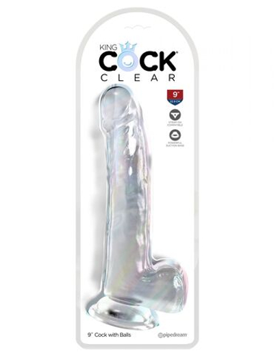 Прозрачный фаллоимитатор с мошонкой на присоске 9’’ Cock with Balls - 24,8 см. (Цвет: прозрачный)