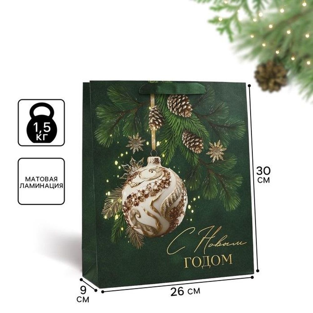 Пакет вертикальный "С Новым годом.Ёлочные игрушки" 26×30×9см (Дарите Счастье)