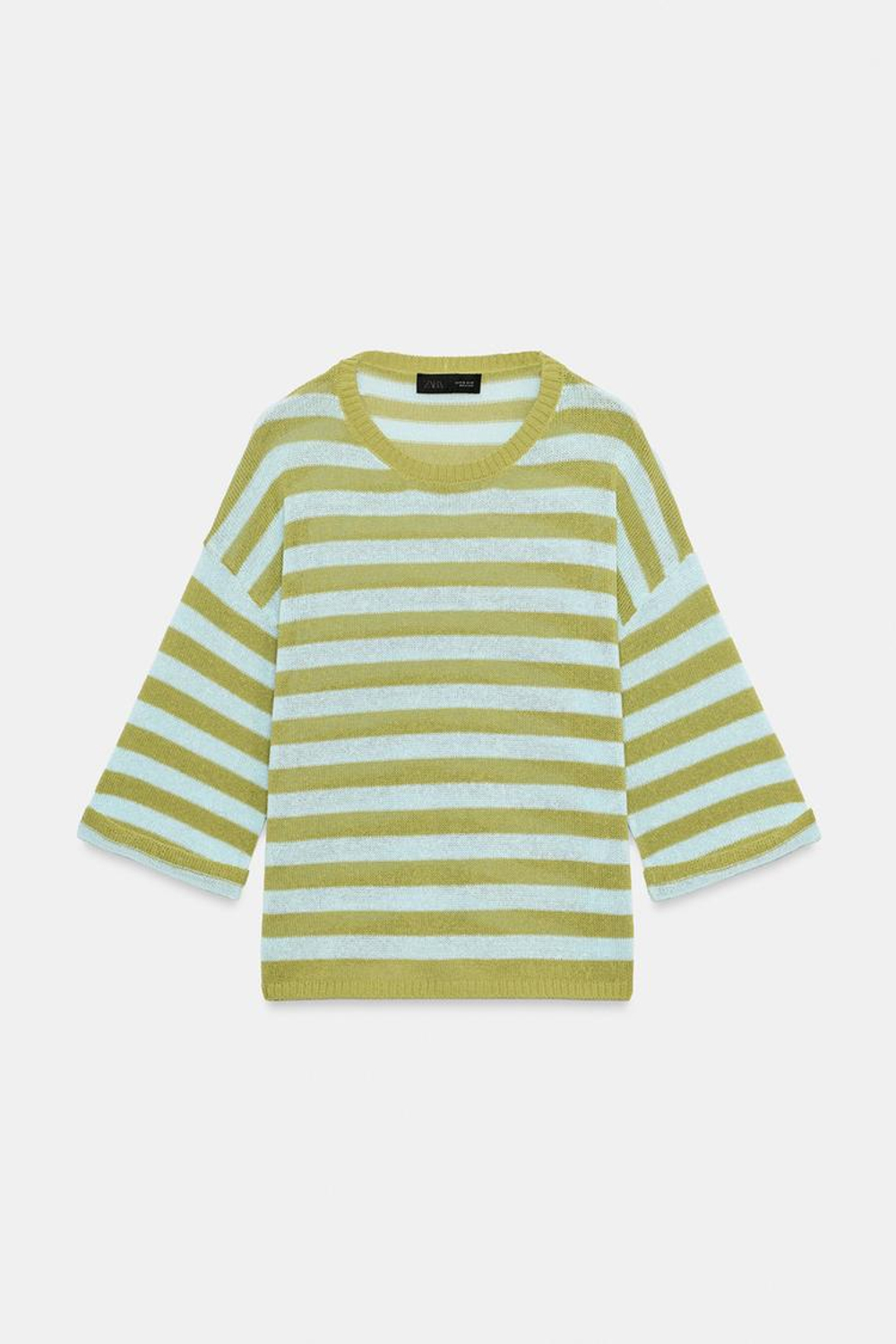 ZARA ТРИКОТАЖНЫЙ ТОП В ПОЛОСКУ, ЗЕЛЕНАЯ ПОЛОСА