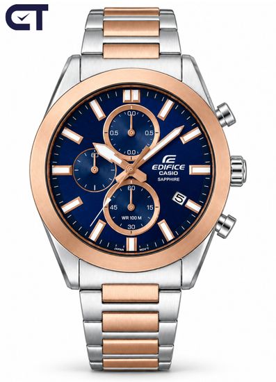 CASIO EFB-710SG-2AVUDF EDIFICE мужские наручные часы — двухцветный хронограф с синим циферблатом и сапфировым стеклом
