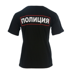 Футболка черная 100% хлопок с логотипом ПОЛИЦИЯ С ШЕВРОНАМИ