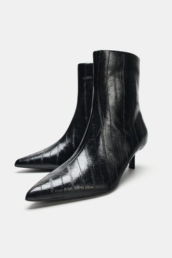ZARA БОТИЛЬОНЫ НА КАБЛУКЕ С ТЕКСТУРОЙ, ЧЕРНЫЙ