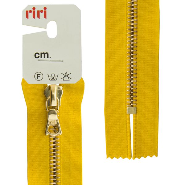 Молния металл RIRI Т6 (6 мм) 1 зам., н/раз., 16 см, Gold, атласная тесьма, цв.5339, горчичный, 1 шт