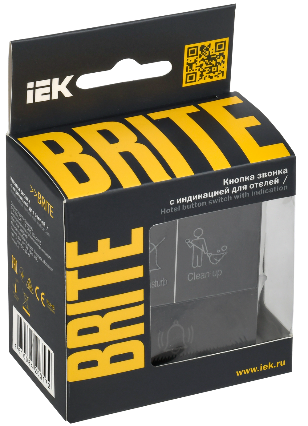 BRITE Кнопка звонка с индикацией для отелей 10А ВС10-1-9-БрЧ черный IEK