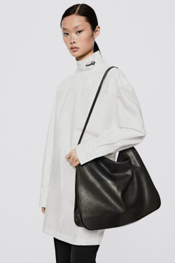 Massimo Dutti Рубашка оверсайз из поплина с высоким воротником - Limited Edition, белый