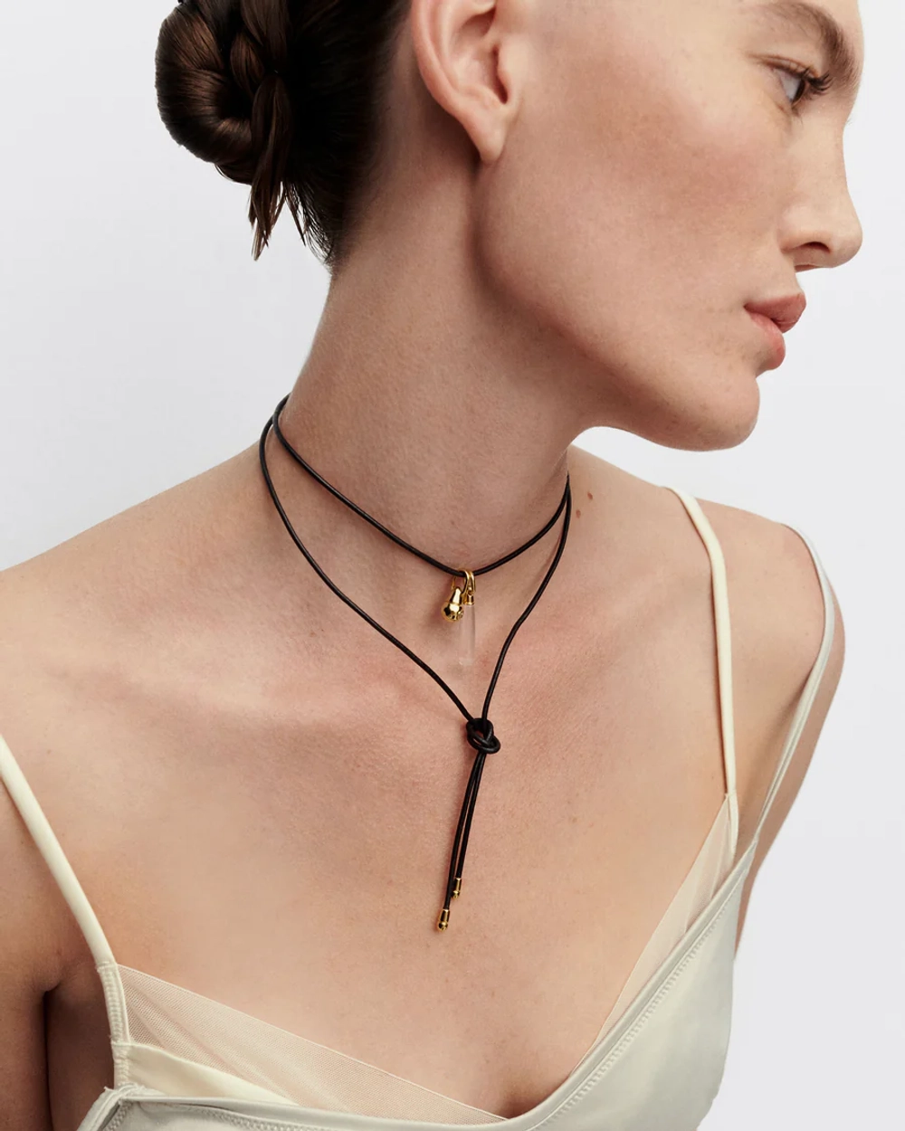 Колье Dana Leather Bow серебро 925 пробы покрытое золотом