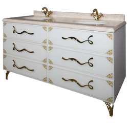 Тумба LAURA 150 С узором Белый глянец Золото со стеклом