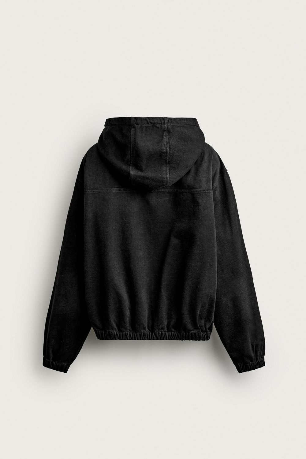 ZARA ДЖИНСОВАЯ КУРТКА С КАПЮШОНОМ, ЧЕРНЫЙ