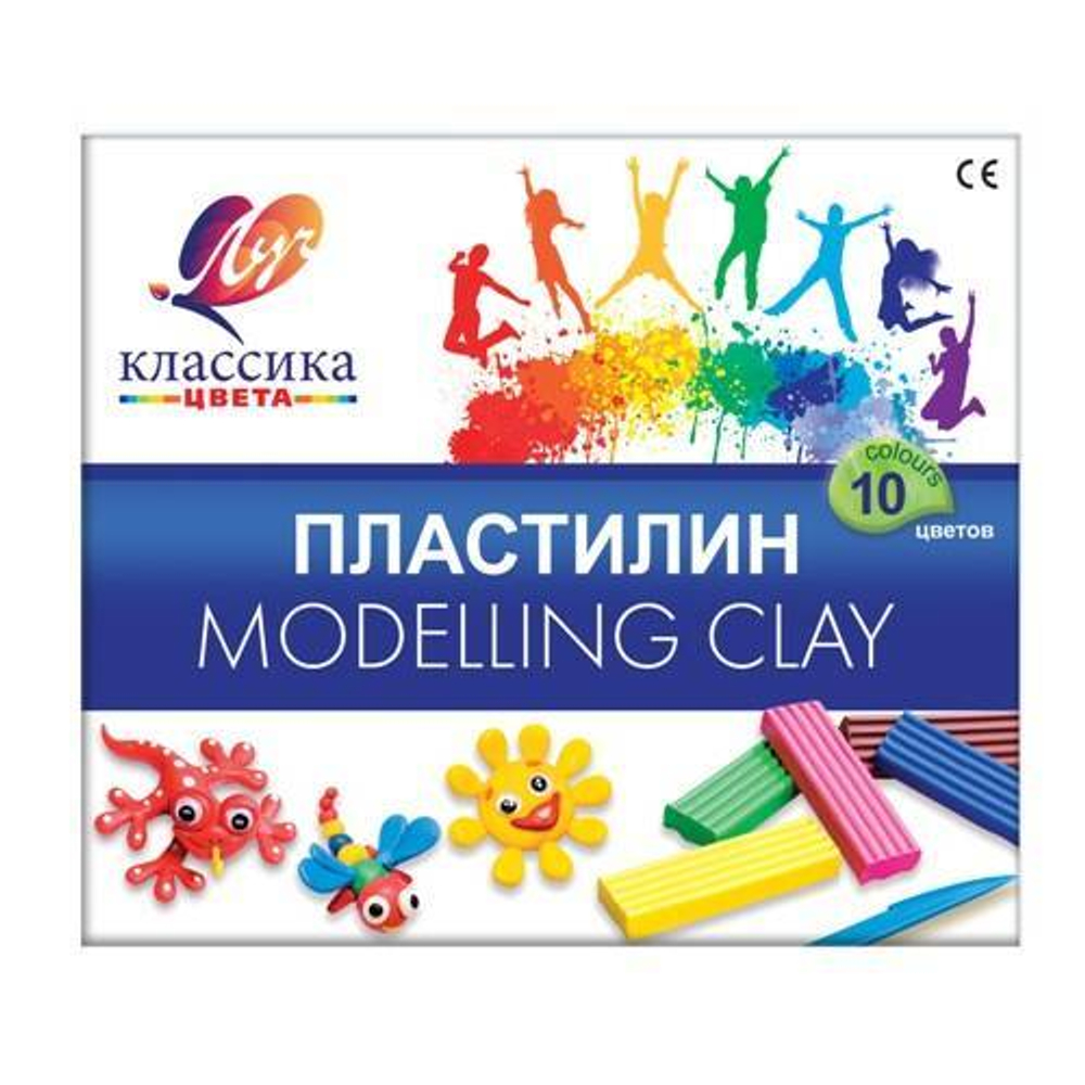 Пластилин 10 цветов 200г "Классика" со стеком в картонной упаковке ЛУЧ