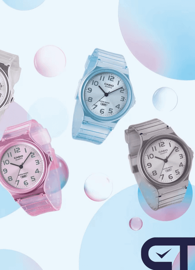 CASIO MQ-24S-8B — классические аналоговые часы в прозрачном чёрном корпусе