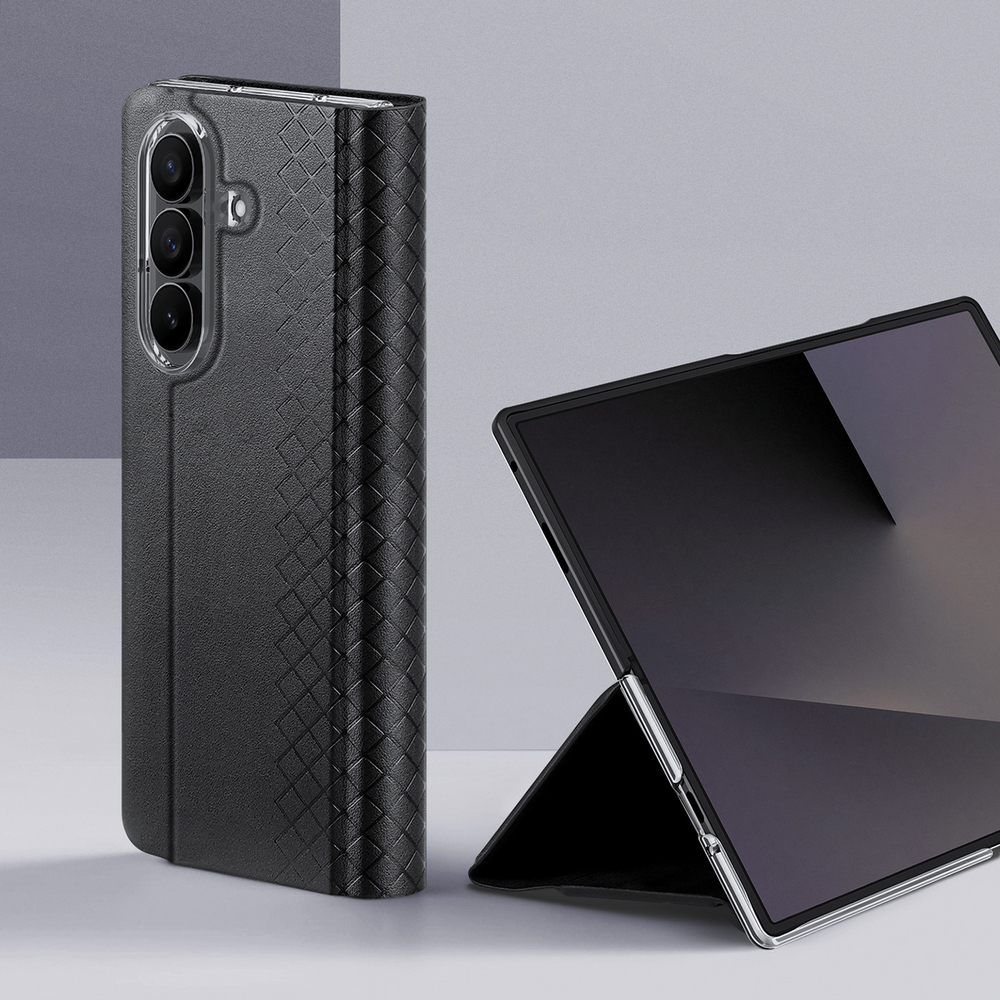 Чехол из кожи черного цвета для Samsung Galaxy Z Fold 8 Ultra, поддержка беспроводной зарядки, серия Bril Series Case (Magnetic Version) от Dux Ducis