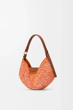 Loewe Сумка среднего размера Swing из рафии и телячьей кожи, ярко-оранжевый/розовый