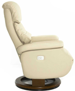 Кресло реклайнер Relax Lux Electro S16099RWB, натуральная кожа кремовая (061), основание дерево темный орех (029)