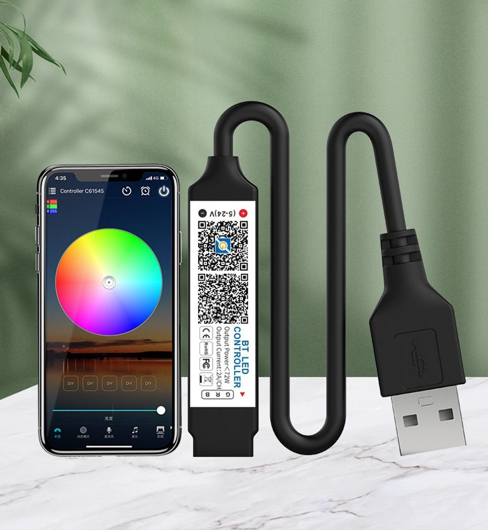RGB ленты контроллер блютуз управление телефоном + пульт 5V
